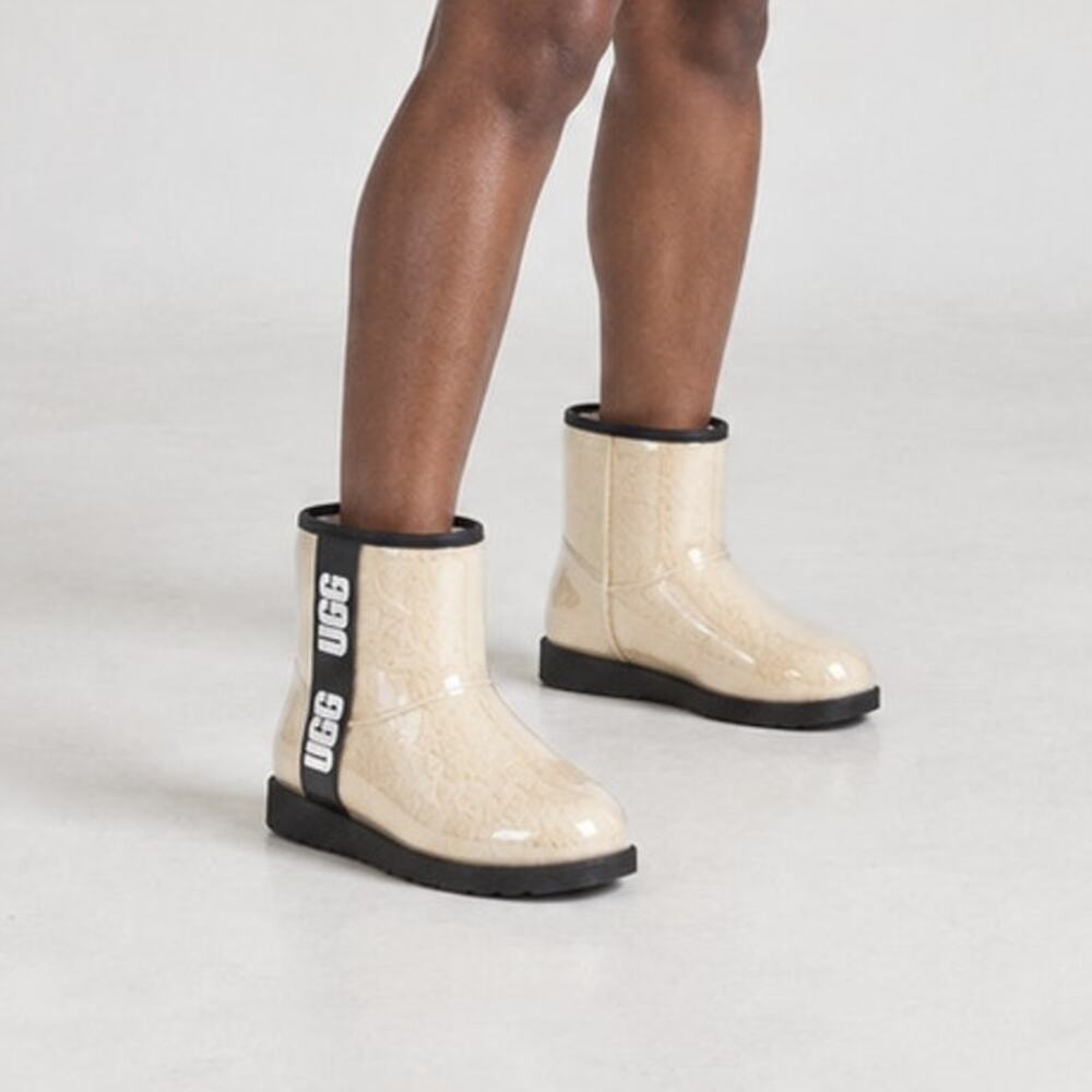 UGG Classic Clear Mini Boots 1113190 Womens 10 Cream Logo Waterproof Mid-Calf